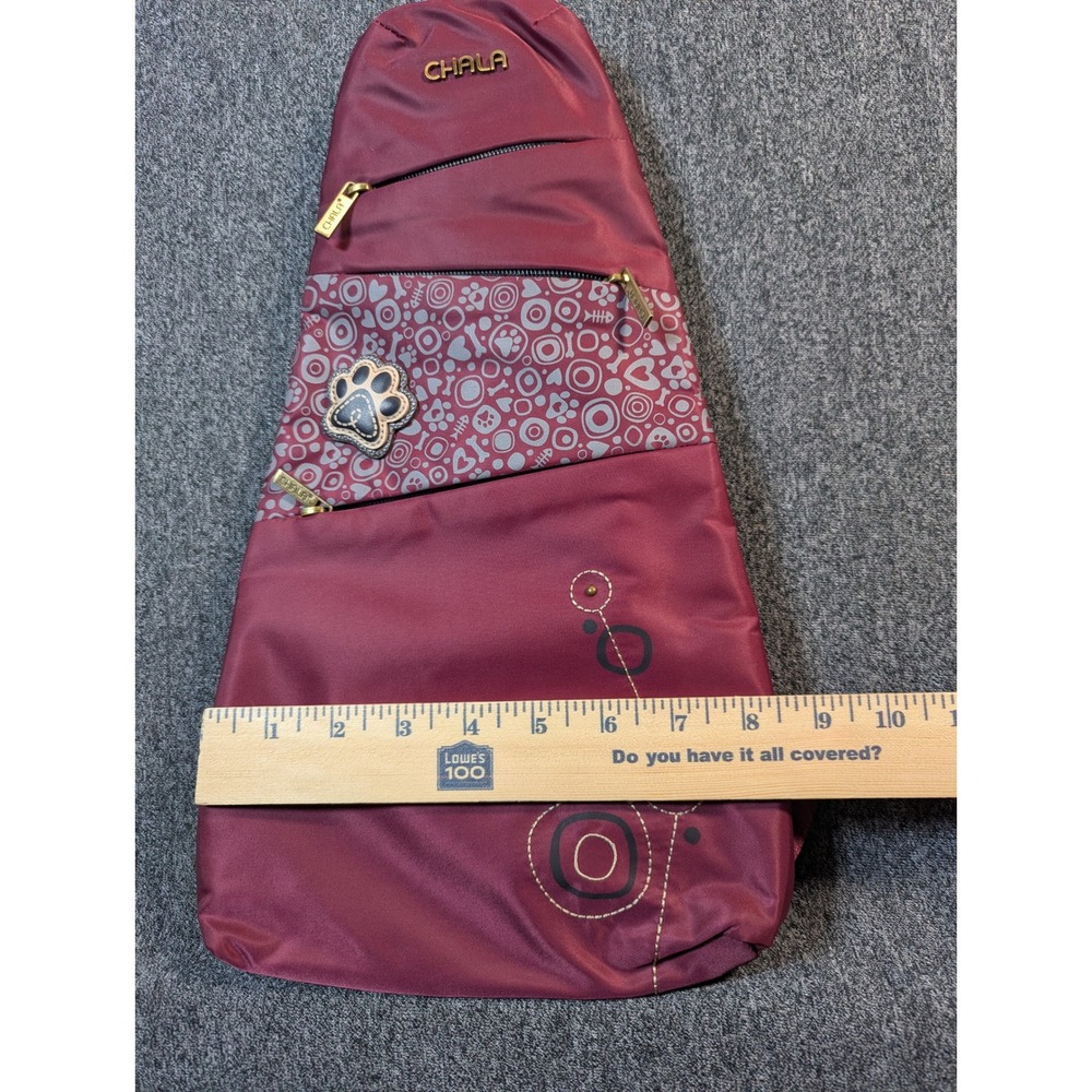 Chala Burgundy Nylon Paw Print Sling Backpack Crossbody Bag Gold Tone Hardware - Picture 8 of 8